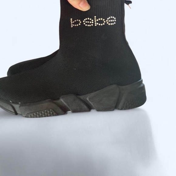 Bebe Rhinestone Logo Black slip on Ankle Booties 6 - Picture 1 of 4